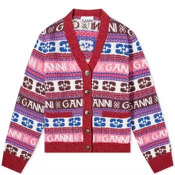 Кардиган Ganni Logo Wool Mix, цвет Multicolour