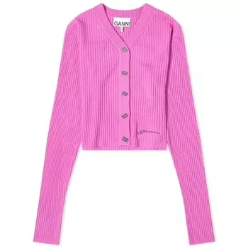 Кардиган Ganni Mini Ribbed Merino, розовый