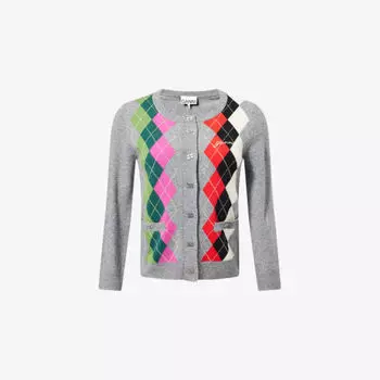 Кардиган Ganni Rhombus с круглым вырезом и принтом, серый