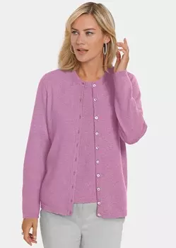 Кардиган GOLDNER Kaschmirstrickjacke mit Rundhalsausschnitt, цвет flieder
