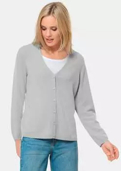 Кардиган GOLDNER Kaschmirstrickjacke mit V Ausschnitt, цвет silbergrau/melange