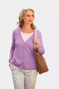 Кардиган GOLDNER Kaschmirstrickjacke mit V Ausschnitt, фиолетовый