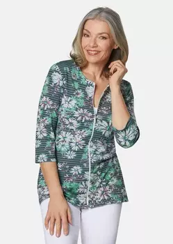 Кардиган GOLDNER Shirtjacke, цвет dunkelmarine/mint/gemustert