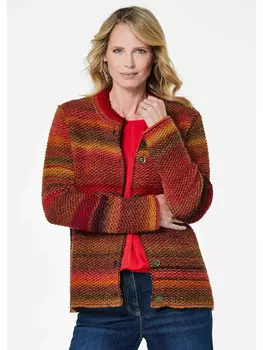 Кардиган GOLDNER Strickjacke, цвет rot/orange/gemustert