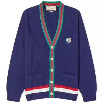 Кардиган Gucci Gg Logo Stripe Placket, темно-синий