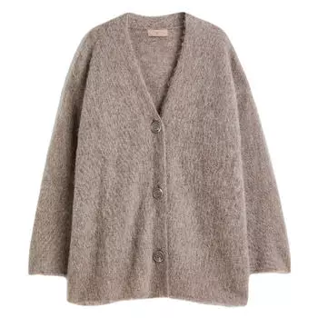 Кардиган H&amp;M Fine-knit Wool-blend, темно-бежевый