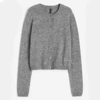 Кардиган H&M Fine-knit, серый меланжевый