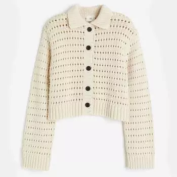 Кардиган H&M Hole-knit with Collar, светло-бежевый