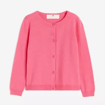 Кардиган H&M Kids Fine-knit Cotton, ярко-розовый