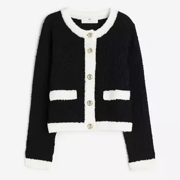 Кардиган H&M Kids Textured-knit, черный/белый