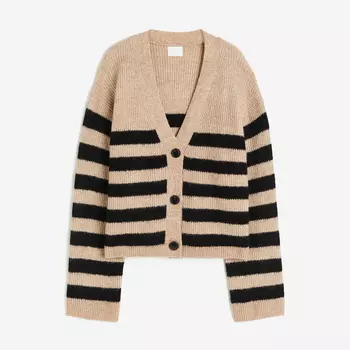 Кардиган H&M Oversized Rib-knit, бежевый/черный