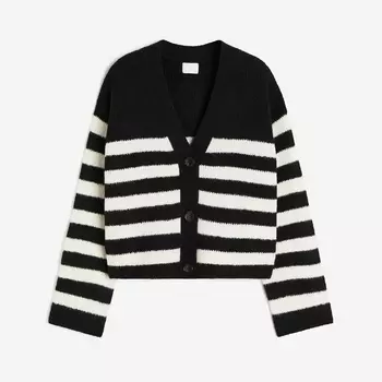 Кардиган H&M Oversized Rib-knit, черный/белый