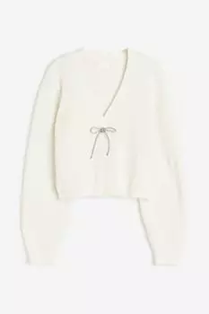 Кардиган H&M Rhinestone-bow, кремовый