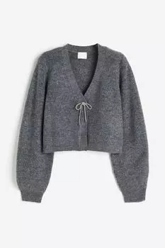 Кардиган H&M Rhinestone-bow, темно-серый меланж