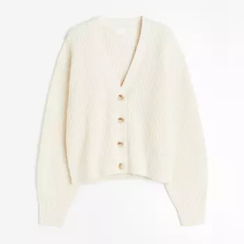 Кардиган H&M Rib-knit, кремовый
