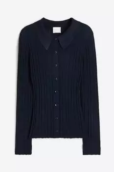 Кардиган H&M Rib-knit With Collar, темно-синий