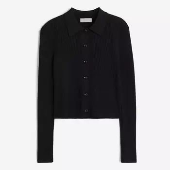 Кардиган H&M Ribbed Collared, черный