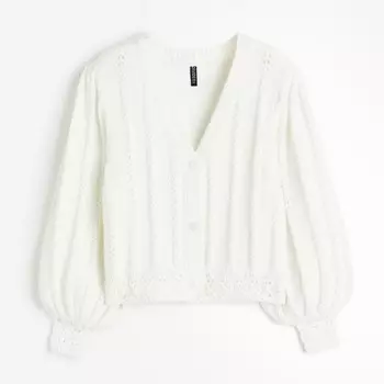 Кардиган H&M Textured-knit Balloon-sleeved, кремовый
