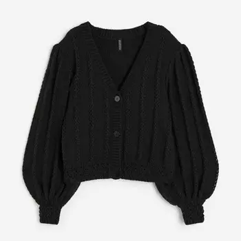 Кардиган H&M Textured-knit Balloon-sleeved, черный