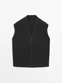 Кардиган хлопковой вязки без рукавов Massimo Dutti, черный
