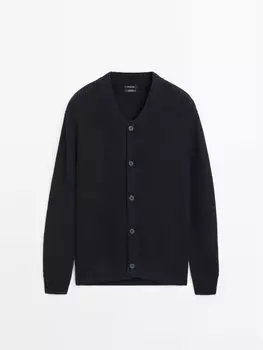 Кардиган хлопковой вязки с карманами Massimo Dutti, синий
