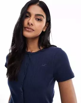 Кардиган Hollister pointelle с короткими рукавами темно-синего цвета