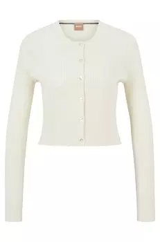 Кардиган Hugo Boss Ribbed-knit With Button Front, кремовый