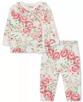 Кардиган и брюки с пышным цветочным принтом для маленьких девочек Bamboo Beginnings, комплект из 2 предметов Little Me, розовый