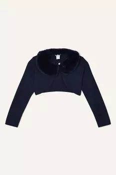 Кардиган из 100% хлопка с супермягким воротником из искусственного меха Monsoon, синий