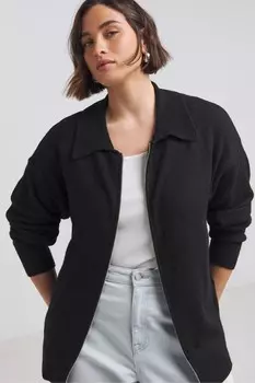 Кардиган из 100% хлопка с застежкой молнией на воротнике Simply Be, черный