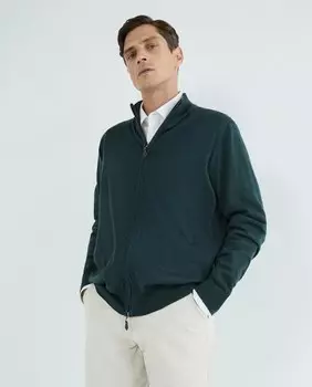 Кардиган из 100% шерсти мериноса на молнии Alan Paine, зеленый