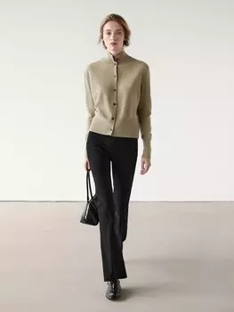 Кардиган из 100% шерсти с воротником-стойкой Massimo Dutti, зеленый