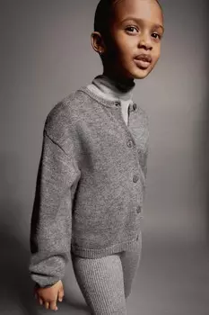 Кардиган из 100% шерсти ZARA, серый мергель