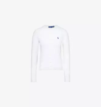 Кардиган из эластичной сетки с круглым вырезом и вышитым логотипом. Polo Ralph Lauren, белый