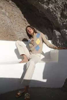 Кардиган из аргайловой вязки ZARA, бежевый