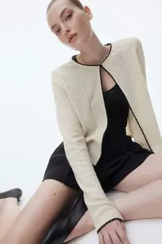 Кардиган из ажурной вязки с отделкой пико H&M, бежевый