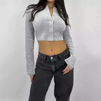 Кардиган из бархата с круглым вырезом серого цвета NIA