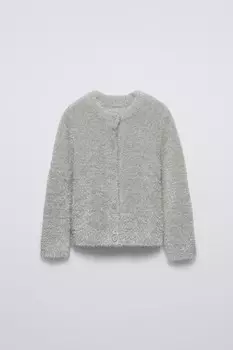 Кардиган из блестящей трикотажной платья ZARA, жемчужно-серый