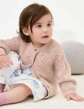 Кардиган из чистого хлопка с узором Marks & Spencer, розовый