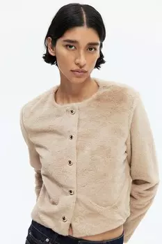 Кардиган из флиса Тедди H&M, бежевый