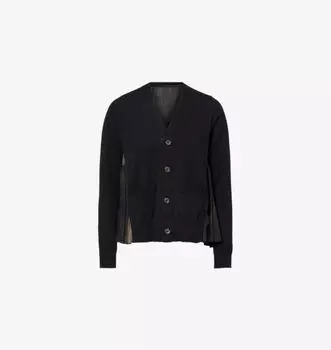 Кардиган из хлопчатобумажной пряжи с v-образным вырезом и принтованными панелями Sacai, черный