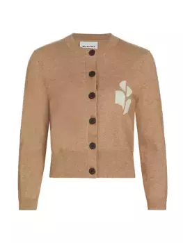 Кардиган из хлопка и шерсти с логотипом Newton Isabel Marant toile, цвет camel
