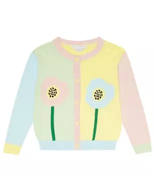 Кардиган из хлопка интарсия с цветными блоками Stella McCartney Kids, разноцветный