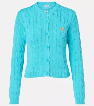 Кардиган из хлопка с ажурной вязкой Anagram Loewe, Turquoise