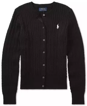 Кардиган из хлопка с косами для больших девочек Polo Ralph Lauren, черный