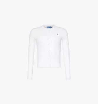 Кардиган из хлопка с вышитым логотипом и косичной вязкой Polo Ralph Lauren, белый