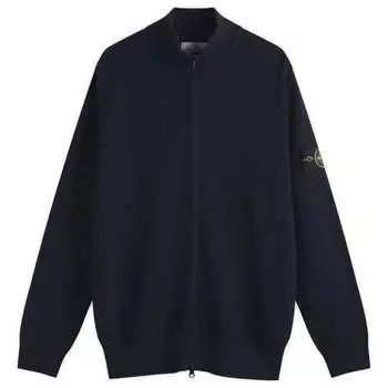 Кардиган из хлопка в рубчик на молнии Stone Island, синий