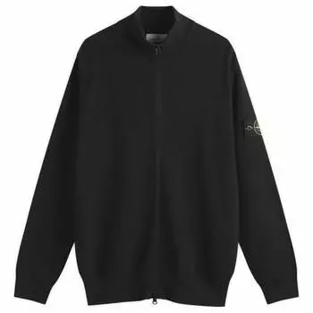 Кардиган из хлопка в рубчик на молнии Stone Island, черный