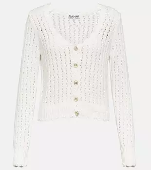 Кардиган из хлопкового кружева Ganni, белый