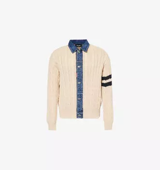 Кардиган из хлопковой смеси с контрастными вставками и воротником-стойкой Dsquared2, экрю